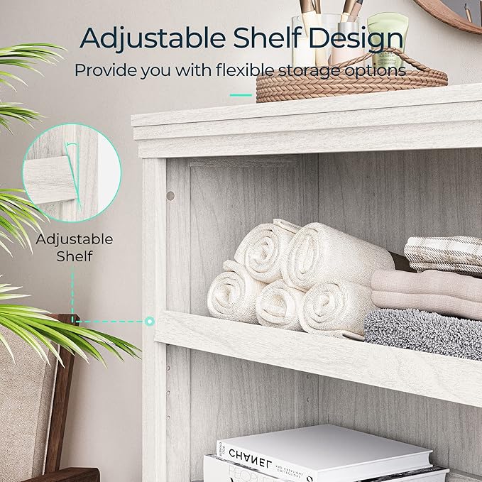 LINSY HOME 3-Tier Bookcase and Bookshelf, Small Wood Display Storage Shelves Farmhouse Bookshelf for Home Office, Living Room, Bed Room - White Oak