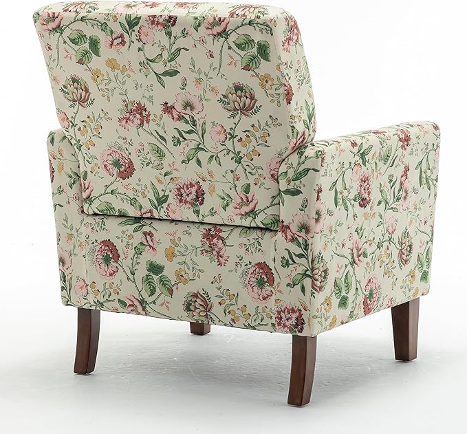 Container Furniture Direct Contemporary Accent Arm Chair with Birch Wood Frame and Velvet Upholstery, Armchair for Office and Living Room Decor, Removable Cushions, 04 Printed Fabric