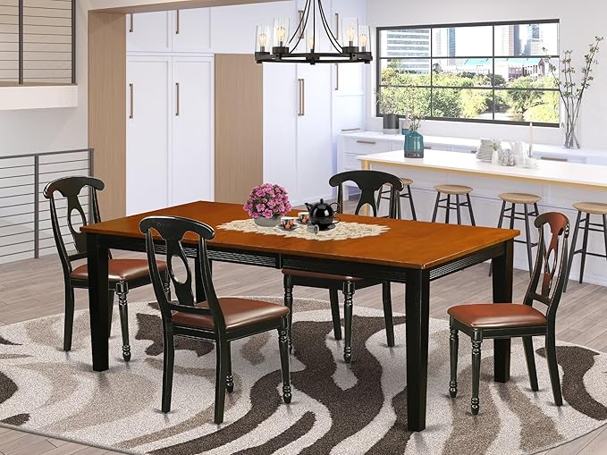 East West Furniture QUKE5-BCH-LC 5 Piece Dinette Set for 4 Includes a Rectangle Dining Room Table with Butterfly Leaf and 4 Faux Leather Kitchen Dining Chairs, 40x78 Inch, Black & Cherry