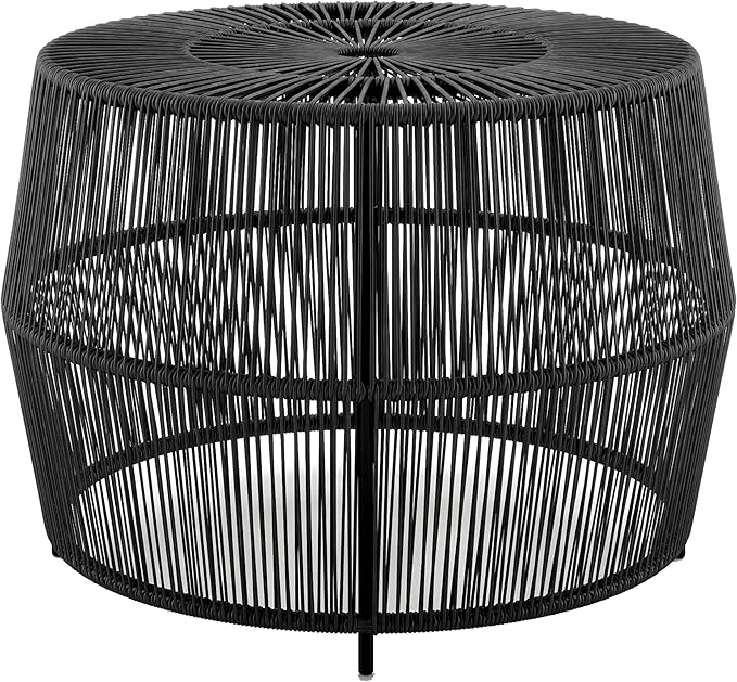 Muse & Lounge Co. Ysar Boho Rattan Round Coffee Table Outdoor with Metal Frame, All-Weather and Rust Resistant, Handcrafted Coastal Furniture for Patio, Poolside, Garden, Yard, Black