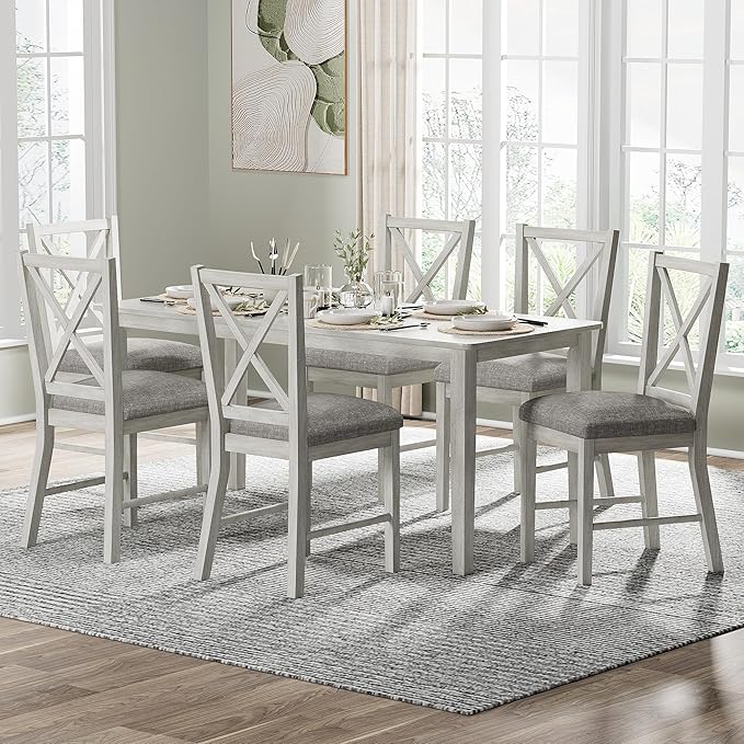 Solid Wood Dining Chairs, Part of Dining Table Set, Mix and Match Table, Chairs Sold Separately for Dining Room, Kitchen, Grey
