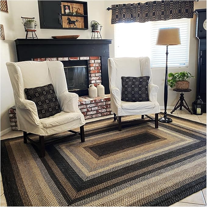 Homespice Kilimanjaro Premium Jute Braided Area Rug, 8' x 10' Rectangular Black, Reversible, Natural Jute Yarn Rustic, Country, Primitive, Farmhouse Style - 30 Day Risk Free Purchase
