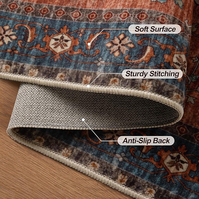 Tangsoo Washable Entryway Rugs 2x3 Vintage Non Slip Small Area Rug, Indoor Front Door Rug, Print Distressed Door Mat Indoor Entrance Soft Low Pile Throw Rug for Entry Kitchen BedroomTerracotta