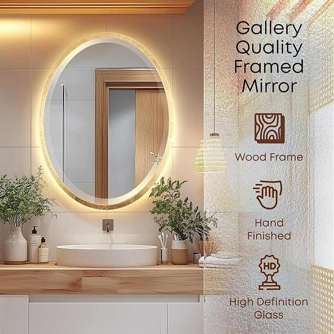 OVALCREST - Oval Wooden Beveled Wall Mirror for Home Decor, Bathroom, Vanity, Bedroom, Living Room, Hallway - London Style (Gold Leaf) 13.1 x 17.1
