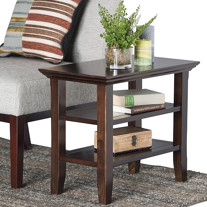 SIMPLIHOME Acadian 14-inch Wide Solid Wood Narrow End Table in Brunette Brown, Transitional-Style Side Table for Living Room, Bedroom, or Family Room with 2 Open Shelves