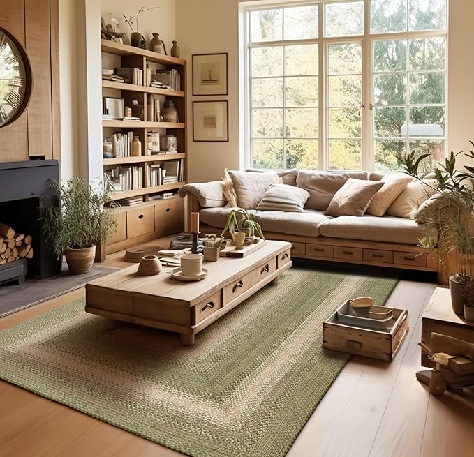Homespice Grassland Braided Area Rug 5x8' - Jute Braided Natural Rugs for Living Room for Rustic Country Decor