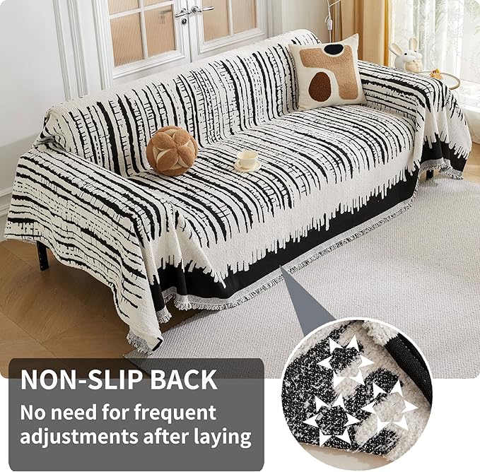 HAOMAIJIA Boho Sofa Covers Couch Covers for 2 Cushion Couch Sofa Pet Friendly Soft Thick Non Slip Couch Cover for Dogs Washable Sectional Couch Covers L Shape Furniture Protecto (XF-Black, 71"x102")