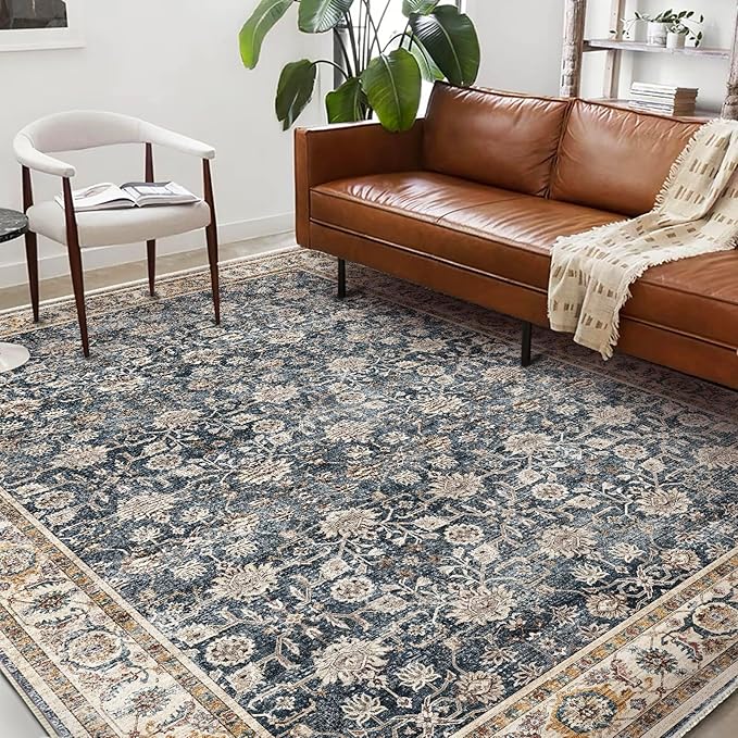 Area Rug 6'x9' Washable Vintage Traditional Floor Cover Thin Retro Kitchen Indoor Distressed Non Slip Carpet for Living Room Bedroom Dining Room