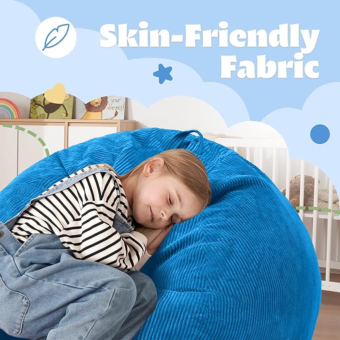 HABUTWAY 2 FT Bean Bag Chair,Giant Bean Bag Chairs,Big Bean Bags with Memory Foam Filled, Large Beanbag Chairs with Soft Corduroy Cover-Blue