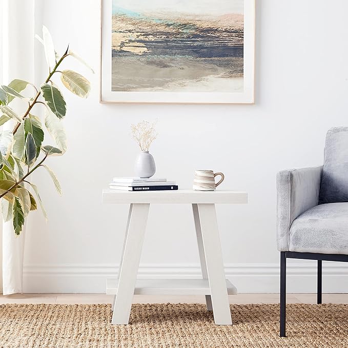 Roundhill Furniture Athens Contemporary Wood Shelf Side Table, White