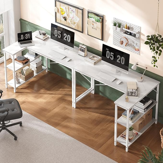 Huuger L-Shaped Desk - 47" Reversible Storage Corner Gaming Desk, Metal Frame, White