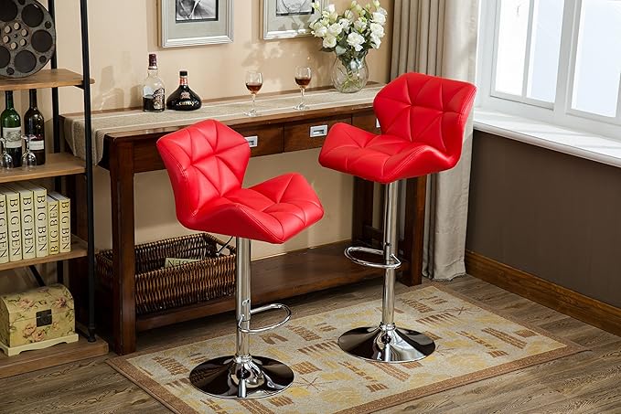 Roundhill Furniture Glasgow Contemporary Tufted Adjustable Height Hydraulic Red Bar Stools, Set of 2