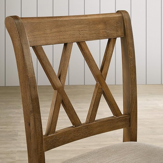 Roundhill Furniture Windvale Fabric Upholstered Counter Height Dining Chairs, Set of 2, Cottage Oak
