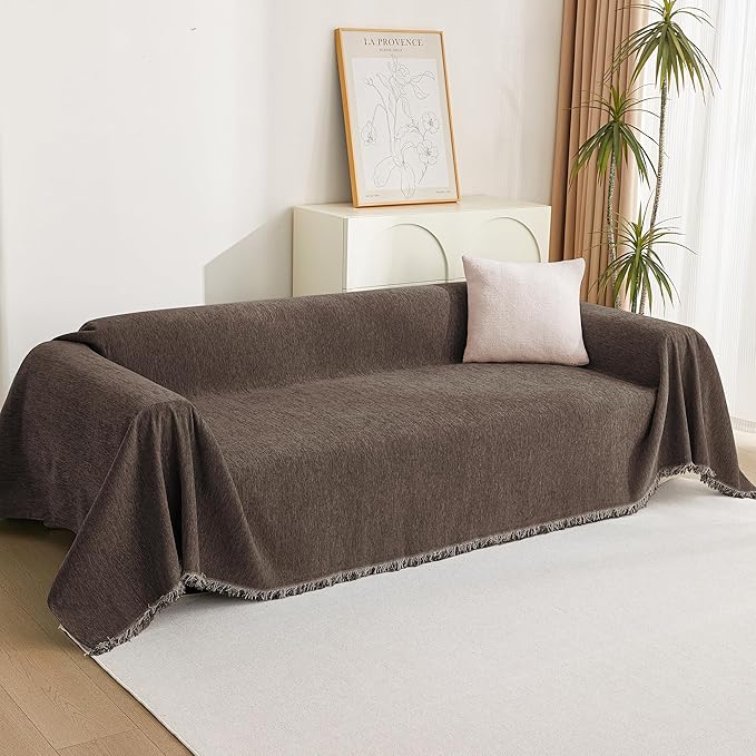 MYSKY HOME Couch Covers for 3 Cushion Couch Sofa, Chenille L Shape Sectional Couch Cover - Pet-Friendly, Machine Washable, Non-Slip Sofa Protector for Dogs, Kids, 71"x118", Deep Chocolate