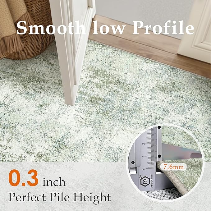 6x9 Washable Area Rug Green Modern Neutral Abstract Living Room Bedroom Indoor Floor Carpet Low Pile Soft Non-Slip Lightweight Vacuumable Throw Rug for Nursery Dining Room Office