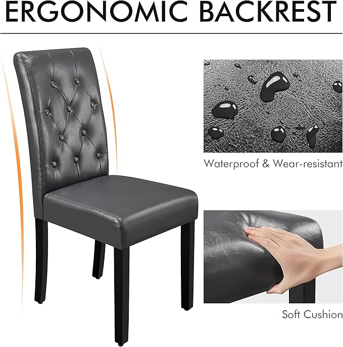 Yaheetech Dining Chairs Set of 4 Modern Style Faux Leather Dining Room Chairs with Solid Wood Legs and Button Tufted Padded for Home Kitchen, Gray