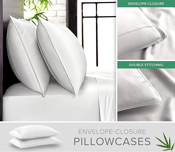 California King Sheets by Pure Bamboo, Genuine 100% Organic Viscose Derived from Bamboo Bed Sheet Set, Soft & Cooling, Double Stitching, Lifetime Quality Promise (California King, White)