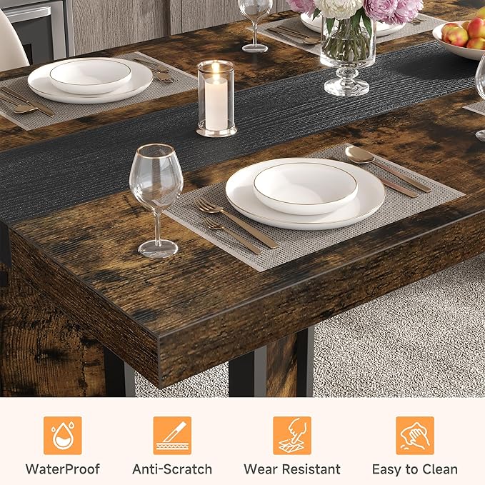 Industrial Dining Table for 6-8 People, 71" Large Long Wooden Kitchen Table with Sturdy Metal Frame & Brown Finish, Rustic Style Rectangular Dinner Table for Dining Room, Kitchen (Vintage Brown)