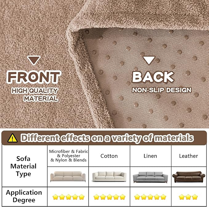 MYSKY HOME Sofa Slipcovers Sofa Covers Washable, Couch Cover for 3-4 Cushion Couch Sofa, Dog Couch Covers Furniture Protector Cover Non Slip Soft Couch Sofa Cover, 91"x 150", Khaki
