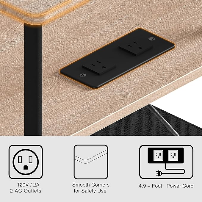 Small Side Table with Charging Station, End Table for Small Spaces, Slim Nightstand with Outlet,Sofa Beside Table, 3-Tier Storage Shelf,Living Room, Bed Room, Natrual Walnut