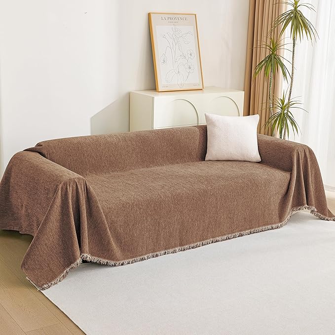 MYSKY HOME Couch Covers for 3 Cushion Couch Sofa, Chenille L Shape Sectional Couch Cover - Pet-Friendly, Machine Washable, Non-Slip Sofa Protector for Dogs, Kids, 71"x118", Camel