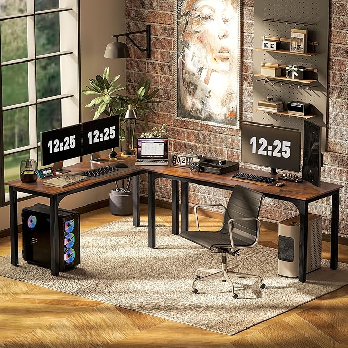 HOMCOM Modern Simple Large Computer Desk, 71" Long Home Office Desk for Two Person, Multi-Purpose Computer Table for Home Office Study, Rustic Brown