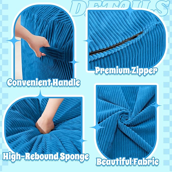 HABUTWAY 5FT Bean Bag Chair,Giant Bean Bag Chairs for Adults,Big Bean Bags with Memory Foam Filled, Large Beanbag Chairs with Soft Corduroy Cover-Blue