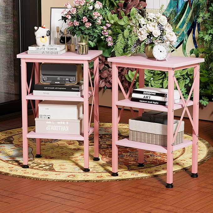 VECELO Modern Nightstands X-Design Side End Table Night Stand with Storage Shelf for Bedroom,Living Room,