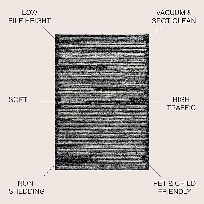 JONATHAN Y Khalil Modern Berber Stripe Black/Cream Indoor Area Rug, 5x8, Contemporary, Bohemian, Easy-Cleaning for Living Room, Bedroom, Kitchen, Pet Friendly, Non-Shedding (MOH207F-5)