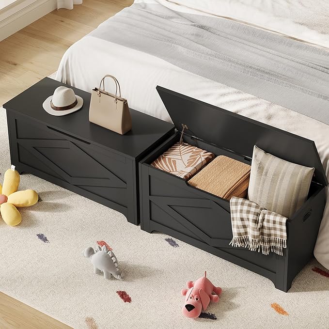 GarveeHome 39.4" Storage Chest, Wooden Storage Bench with Safety Hinges, Easy Assembly, Large Toy Chest for Entryway, Living Room, Bedroom