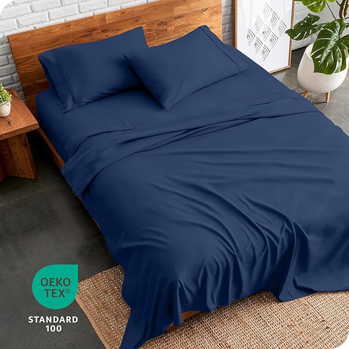 Bare Home Full XL Sheet Set - Luxury 1800 Ultra-Soft Microfiber Full Extra Long Bed Sheets - Double Brushed - Deep Pockets - Easy Fit - 4 Piece Set - Bedding Sheets & Pillowcases (Full XL, Dark Blue)