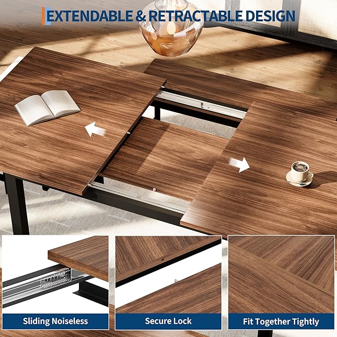 GarveeHome 5-Piece Dining Table Set for 4-8 People, 63" Large Extendable Kitchen Table Set with 2 Benches and 2 Square Stools, Modern Dining Room Furniture Sets, Easy Assembly, Espresso