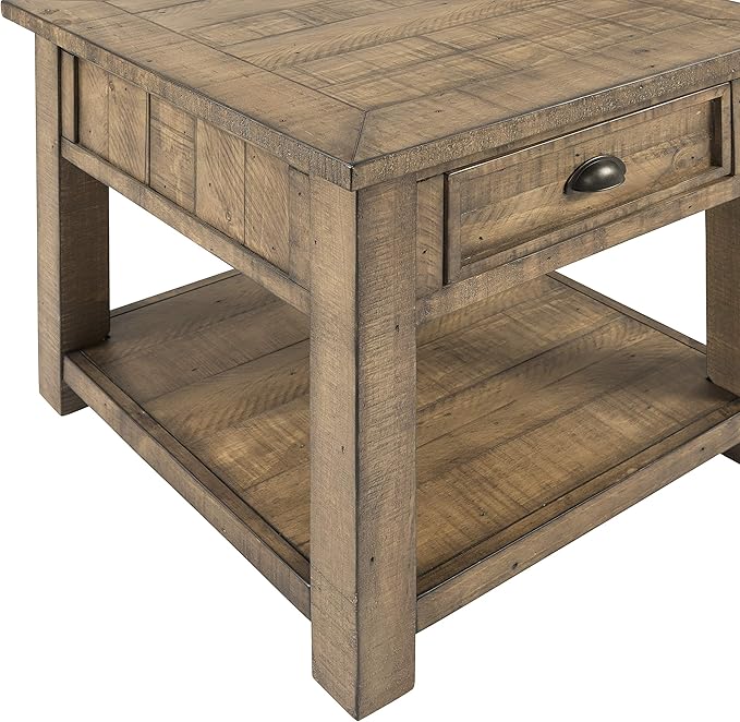 Martin Svensson Home Monterey End Table - Reclaimed Natural Wood Finish- Coastal Style - with Shelf and Cabinet for Storage