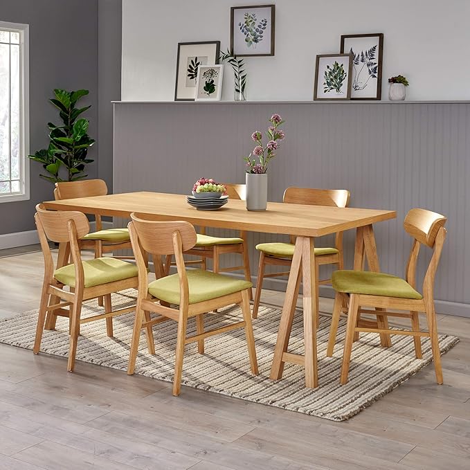 Christopher Knight Home Anthony Mid-Century Modern 7 Piece Dining Set, Green Tea and Natural Oak