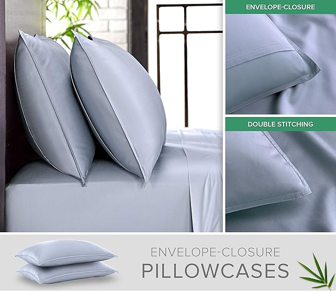 Twin XL Sheets by Pure Bamboo, Genuine 100% Organic Viscose Derived from Bamboo Bed Sheet Set, Luxuriously Soft & Cooling, Double Stitching, Lifetime Quality Promise (Twin XL, Sterling Blue)