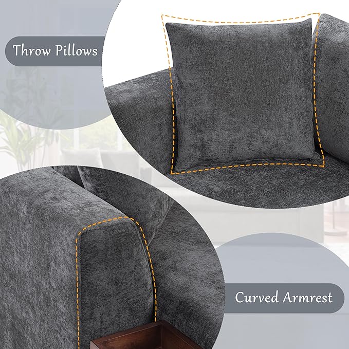 Ball & Cast Modular L-Shaped Sectional Sofa with Storage - 93.7" Chenille Fabric Couch, Deep Seating & Matching Pillows, Modern Living Room Furniture,Gray