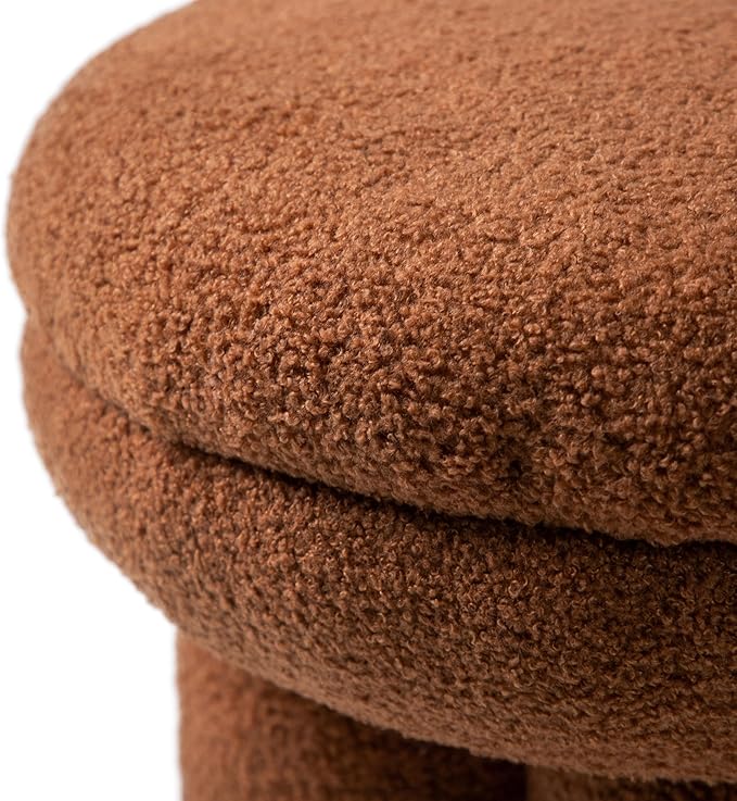Furniture of America Rami Modern 18-inch Mushroom-Shape Upholstered Ottoman with Tri-Pillar Pedestal, Vanity Stool Chair, Small Foot Stool for Bedroom, Living Room, Entryway, Saddle Brown