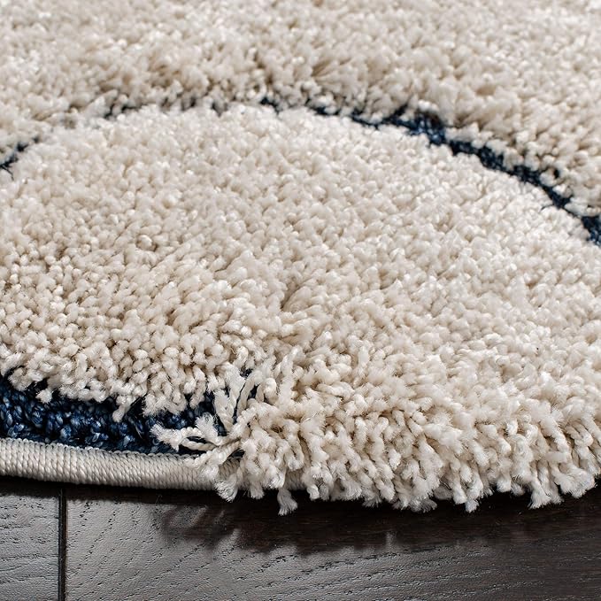SAFAVIEH Florida Shag Collection 10' Round Cream/Blue SG455 Scrolling Vine Graceful Swirl Textured Non-Shedding Living Room Bedroom Dining Room Entryway Plush 1.2-inch Thick Area Rug