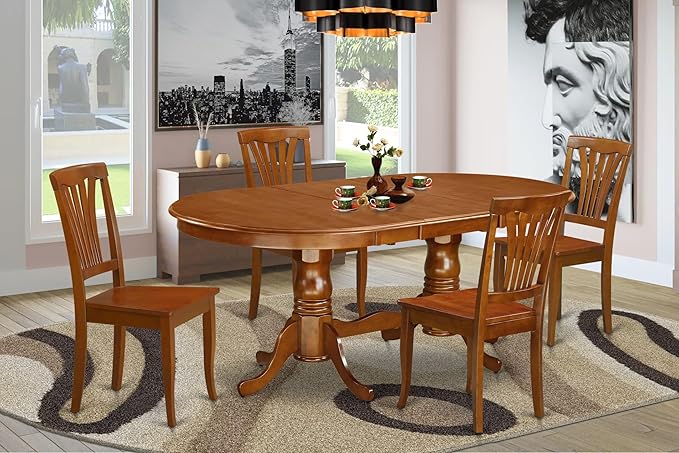 East West Furniture PLAV5-SBR-W 5 Piece Kitchen Table Set for 4 Includes an Oval Dining Table with Butterfly Leaf and 4 Dining Room Chairs, 42x78 Inch, Saddle Brown