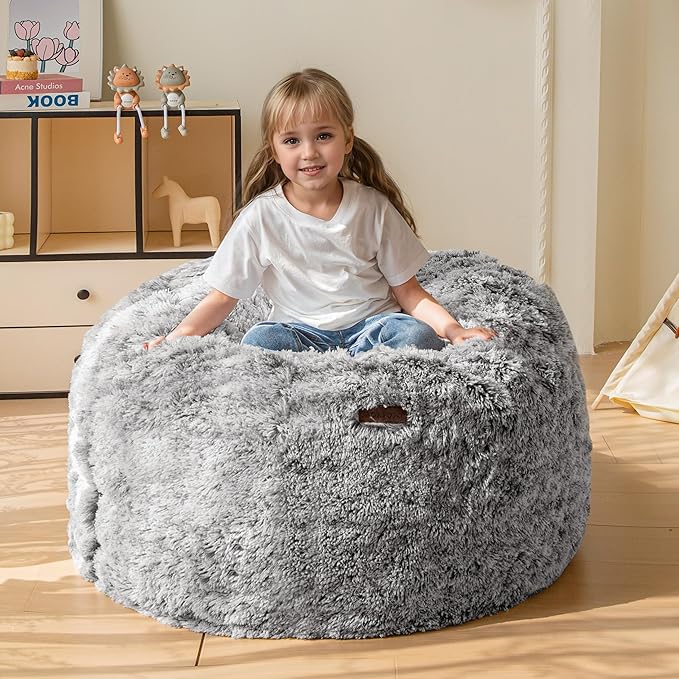 MAXYOYO Kids Bean Bag Chair, Stuffed Faux Fur Bean Bag for Toddler, Ultra Soft Floor Sofa with High-Density Foam Filling, Lazy Chair for Living Room, Playroom, Nursery Room