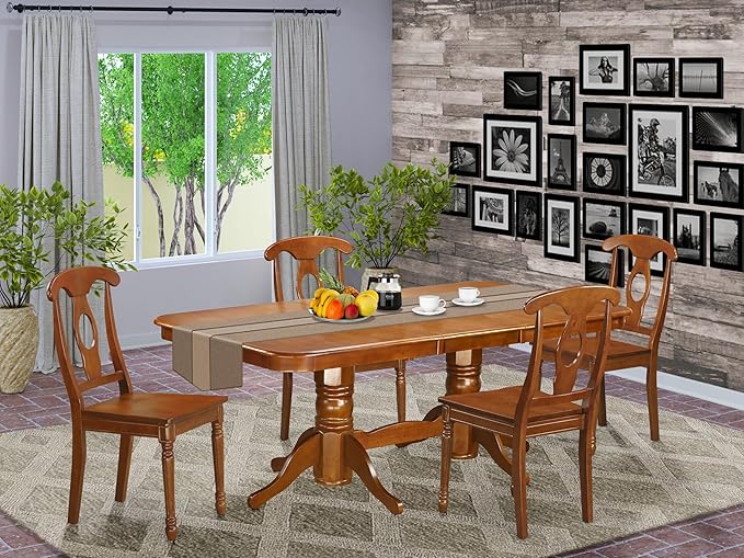 East West Furniture NANA5-SBR-W 5 Piece Dining Room Furniture Set Includes a Rectangle Kitchen Table with Butterfly Leaf and 4 Dining Chairs, 40x78 Inch, Saddle Brown