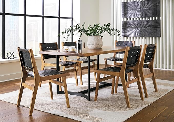 Signature Design by Ashley Fortmaine Contemporary Dining Table with Natural Live Edge, Light Brown & Black
