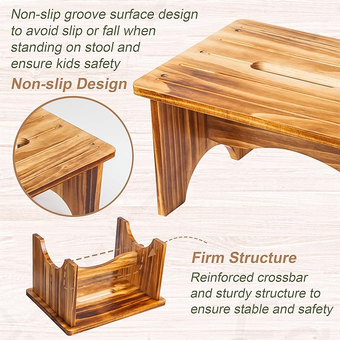 Wooden Step Stool for Adults, 6.5" Portable Wood Step Stool for Kids, Heavy Duty One Step Bedside Stool with 550 Lbs Load Capacity, Non-Slip White Foot Stool for Kitchen Bathroom Bedroom