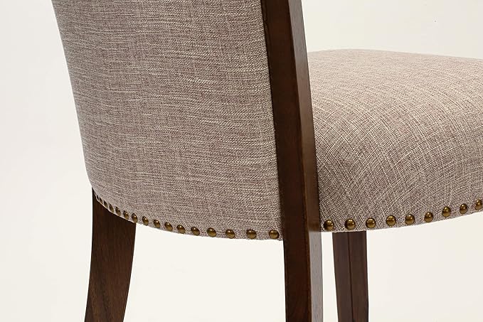 East West Furniture VEP8T04 Verona Parsons Dining Chairs - Nailhead Trim Light Tan Linen Fabric Upholstered Chairs, Set of 2, Walnut