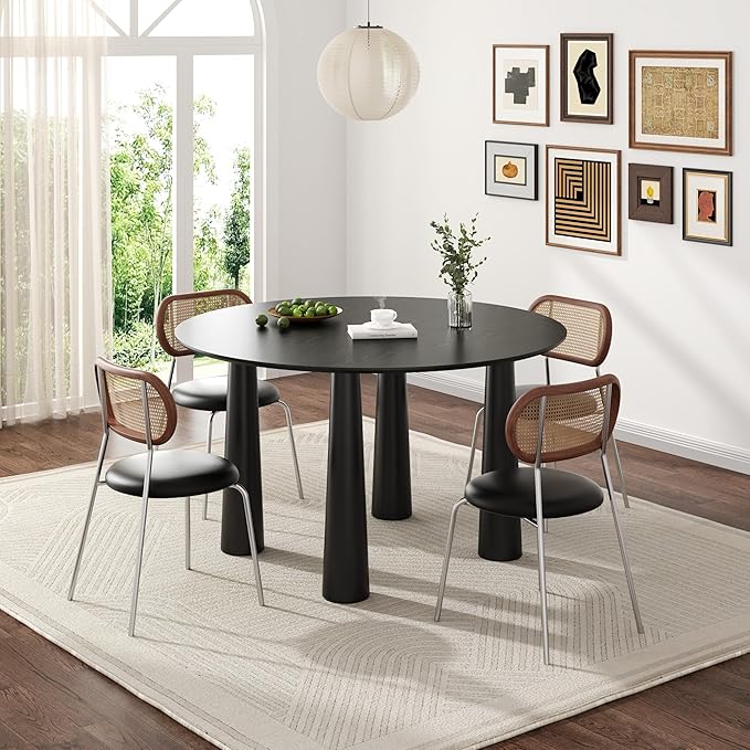 Casaphoria 52" Round Dining Table, Kitchen Table for 6 with Arc-Shaped Edge Top and Cylindrical Legs, Easy Assembly for Living Room, Dining Room, Black