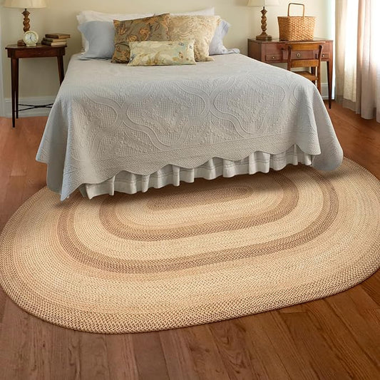 Homespice Cookie Dough Jute Braided Rug 5x8' - Rustic Country Rugs for Living Room and Bedroom for Farmhouse Decor