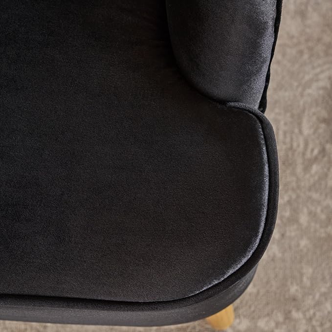 Ball & Cast Velvet Accent Chair,Modern Lounge Living Room Chairs with A Curved Backrest and Iconic Splayed Legs,Seating Furniture for Bedroom,Black