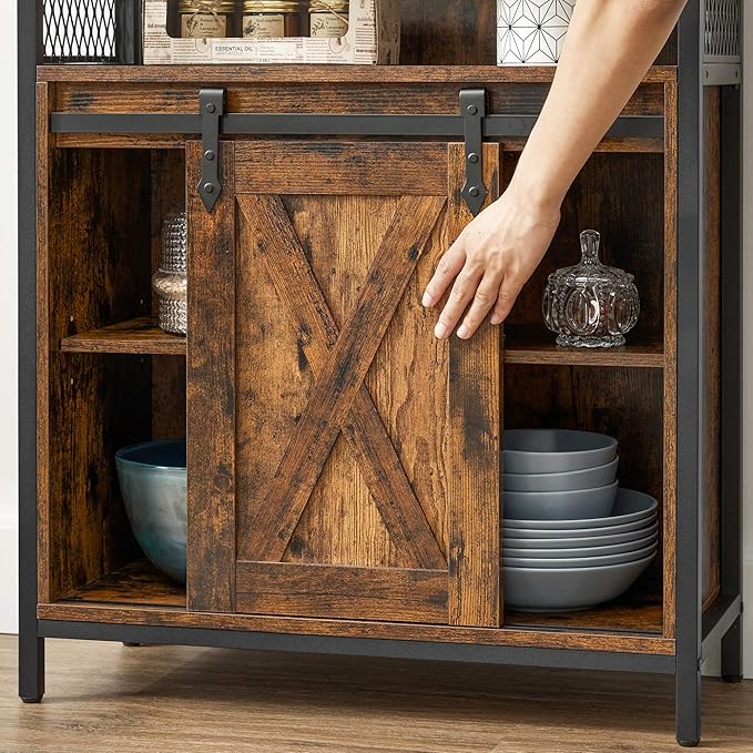 VASAGLE Buffet Cabinet, Coffee Bar Storage Cabinet, Sideboard with 1 Sliding Barn Door, Adjustable Shelves, 11.8 x 27.6 x 31.5 Inches, for Living Room, Rustic Brown and Ink Black ULSC089B01