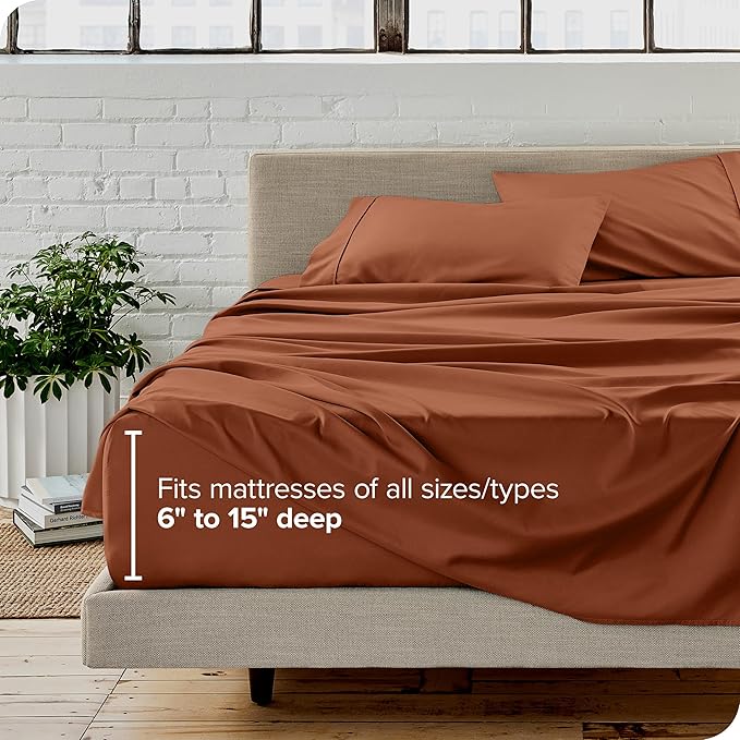 Bare Home Twin XL Sheet Set - 1800 Ultra-Soft Microfiber Twin Extra Long Sheets - Double Brushed - Deep Pockets - Easy Fit - Extra Soft - 3 Piece Set - Bed Sheets & Pillowcases (Twin XL, Terracotta)
