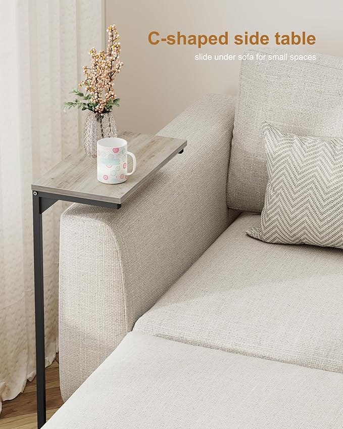 TUTOTAK C Shaped End Table, Small Side Table, 28.7 inch Tall Couch Table, Sofa Table, Living Room, Bed Room, Greige TB01BG071